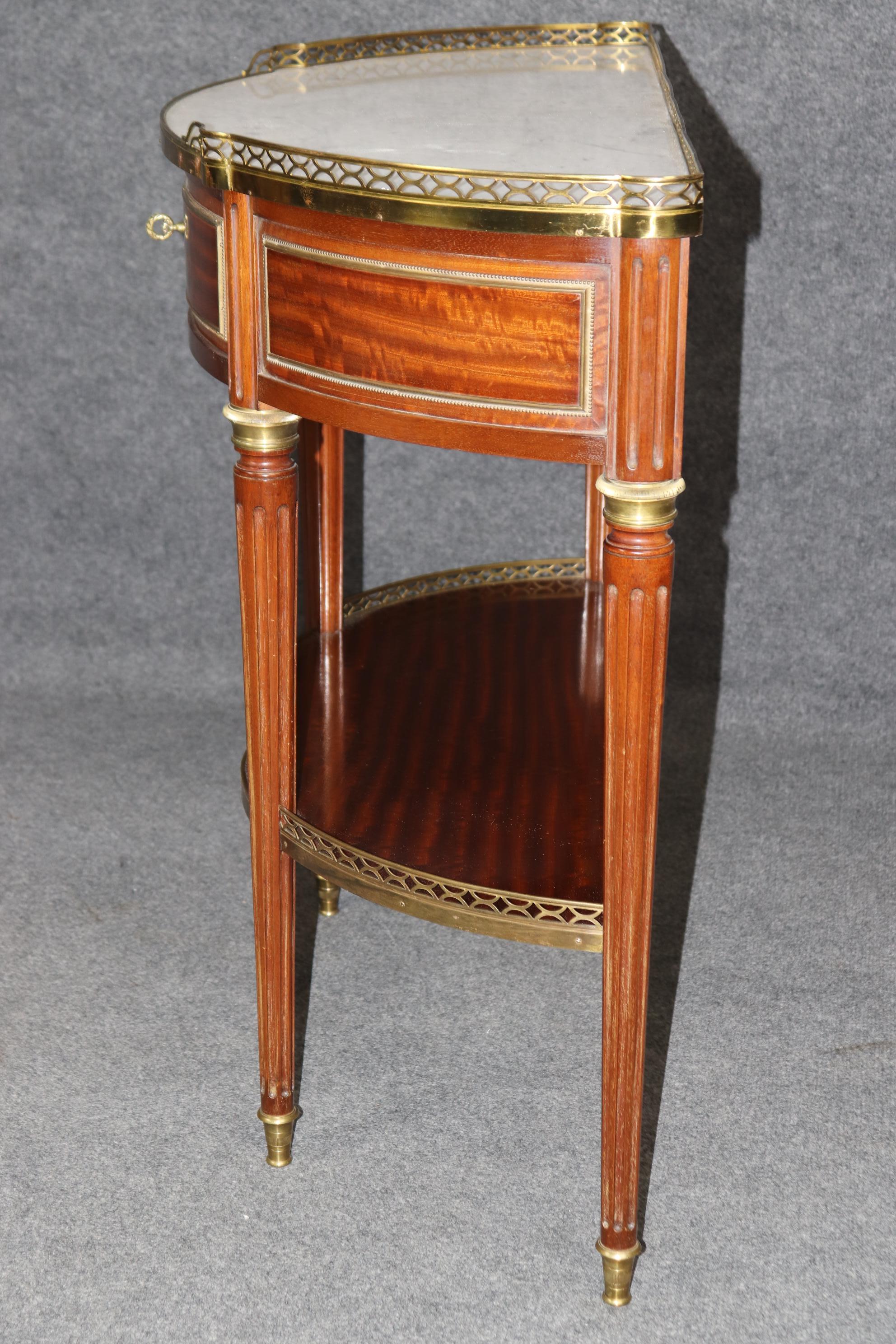 Fine Mahogany French Louis XVI Style Marble Top Demilune Console Table 2