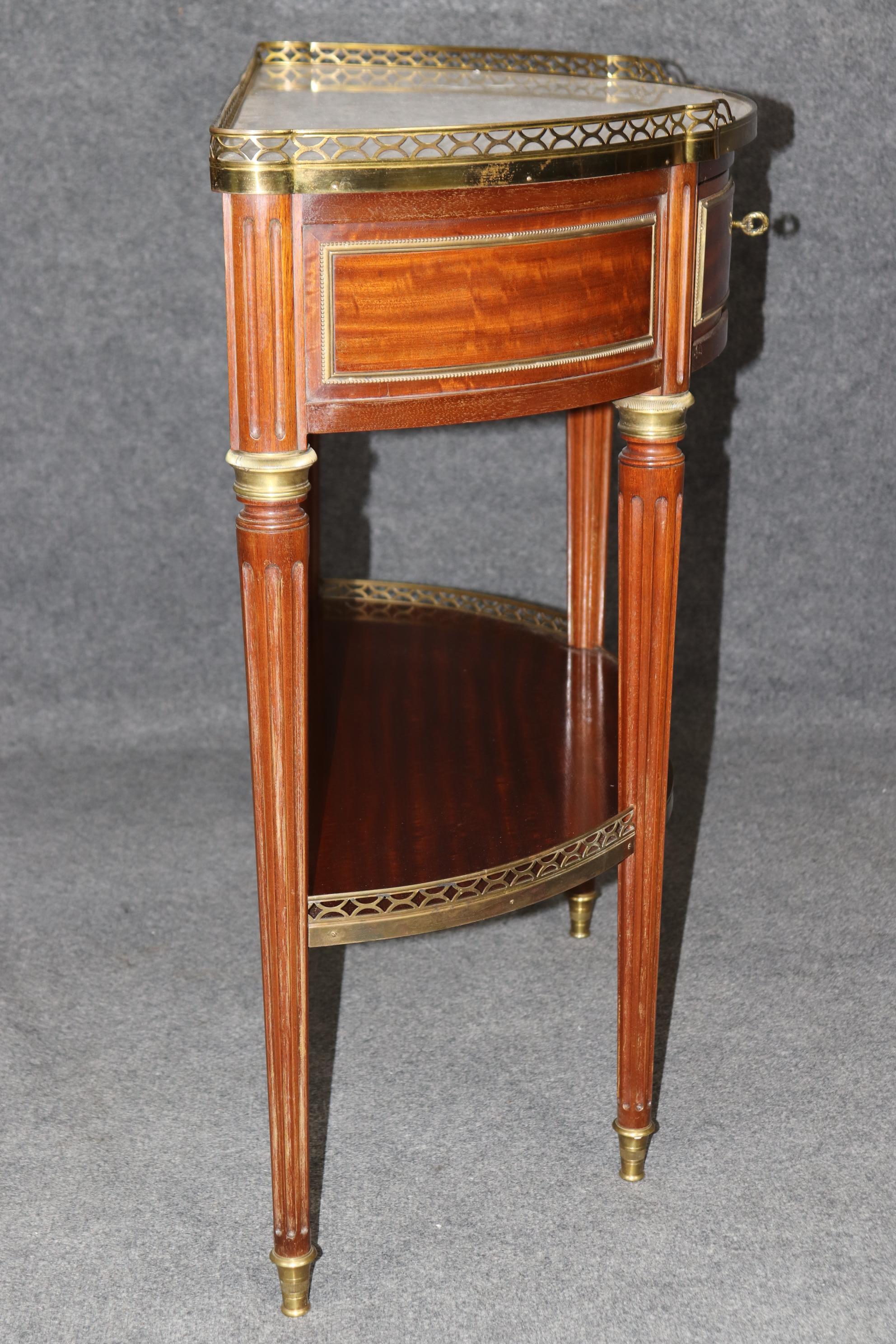 Fine Mahogany French Louis XVI Style Marble Top Demilune Console Table 3