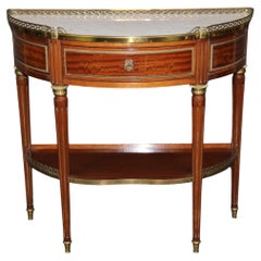Console Demilune en acajou de style Louis XVI à plateau de marbre