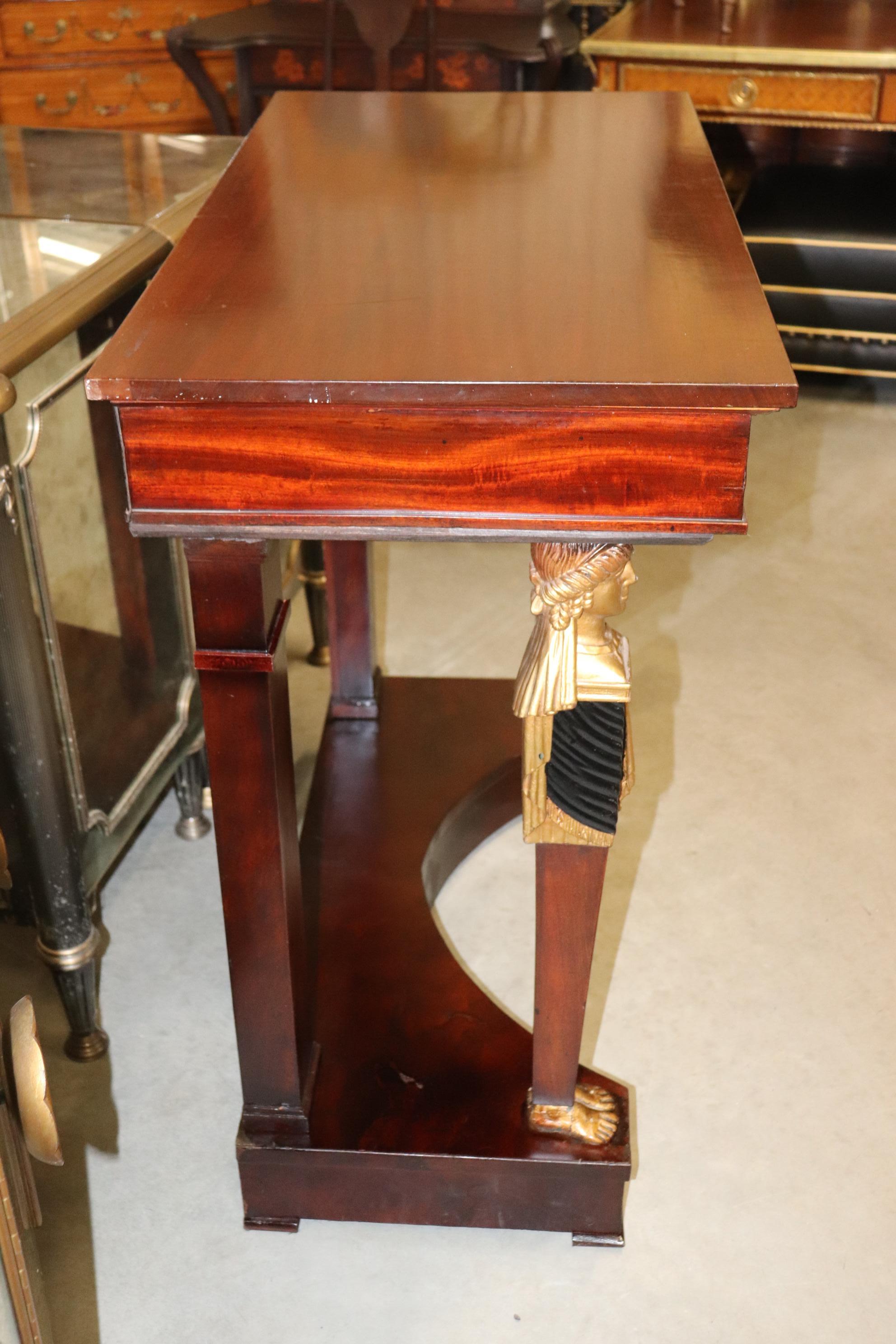 Fine Mahogany Gilded Egyptian Revival Narrow Console Table Bronze Ormolu  5