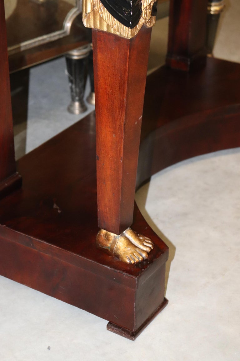 Fine Mahogany Gilded Egyptian Revival Narrow Console Table Bronze Ormolu  For Sale 6