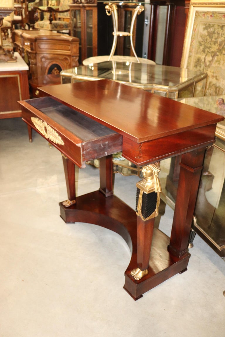 Fine Mahogany Gilded Egyptian Revival Narrow Console Table Bronze Ormolu  For Sale 9