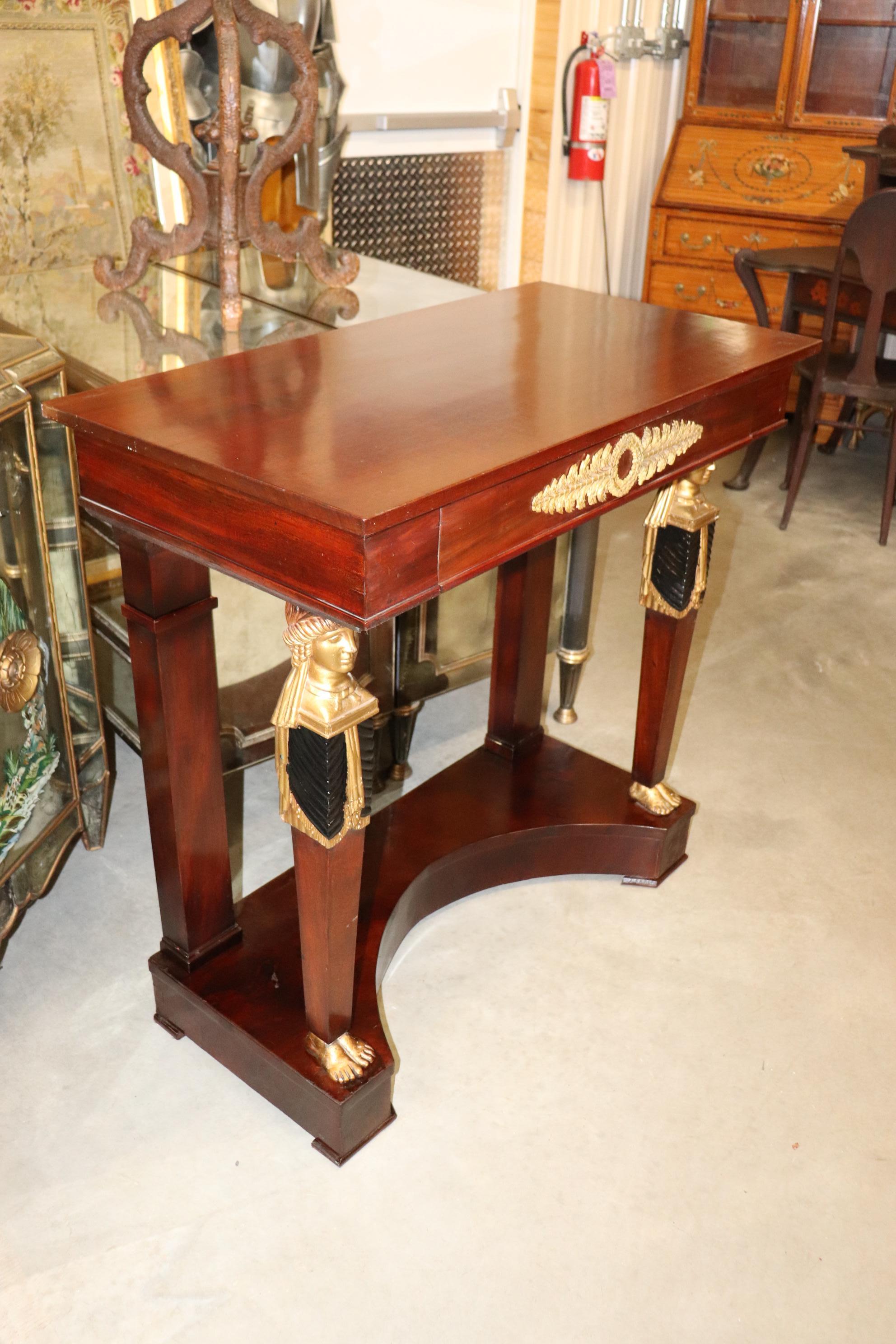 Unknown Fine Mahogany Gilded Egyptian Revival Narrow Console Table Bronze Ormolu