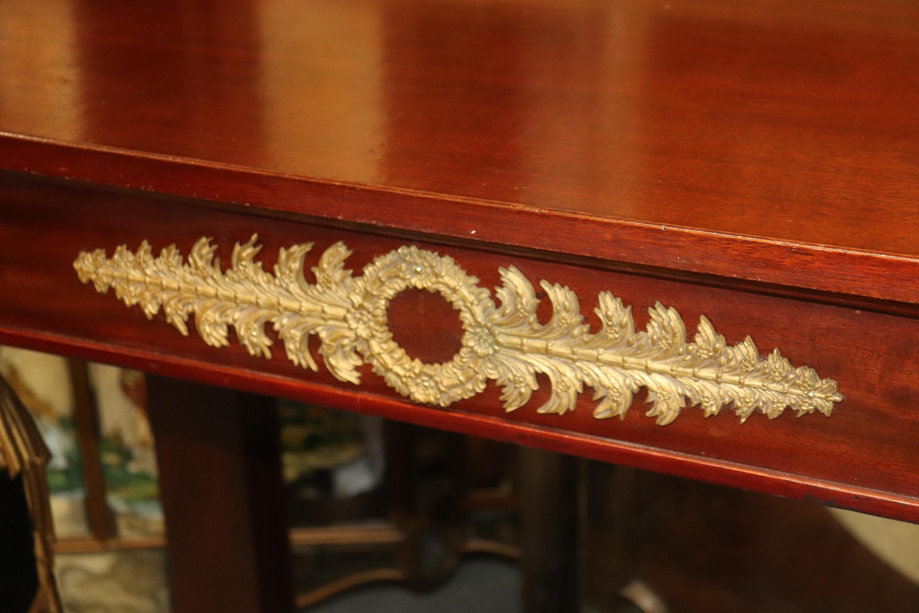 Mid-20th Century Fine Mahogany Gilded Egyptian Revival Narrow Console Table Bronze Ormolu 