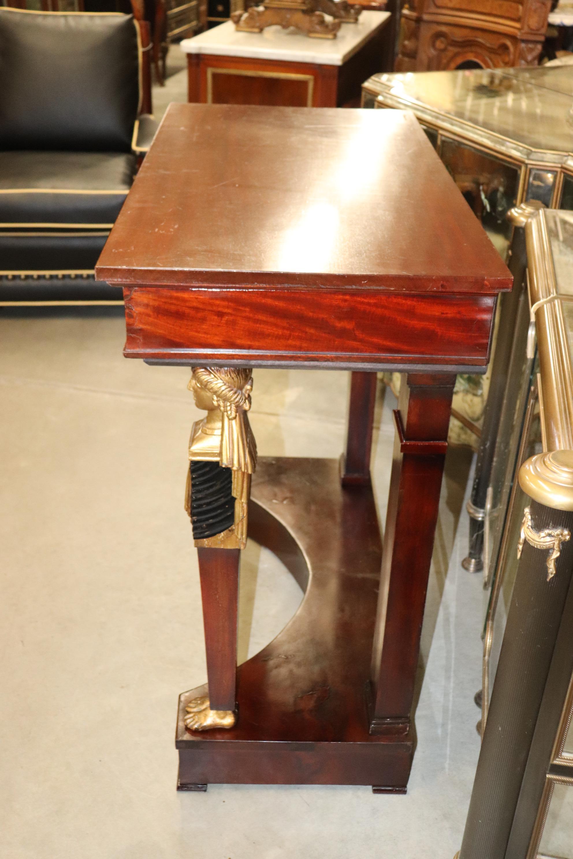 Fine Mahogany Gilded Egyptian Revival Narrow Console Table Bronze Ormolu  1