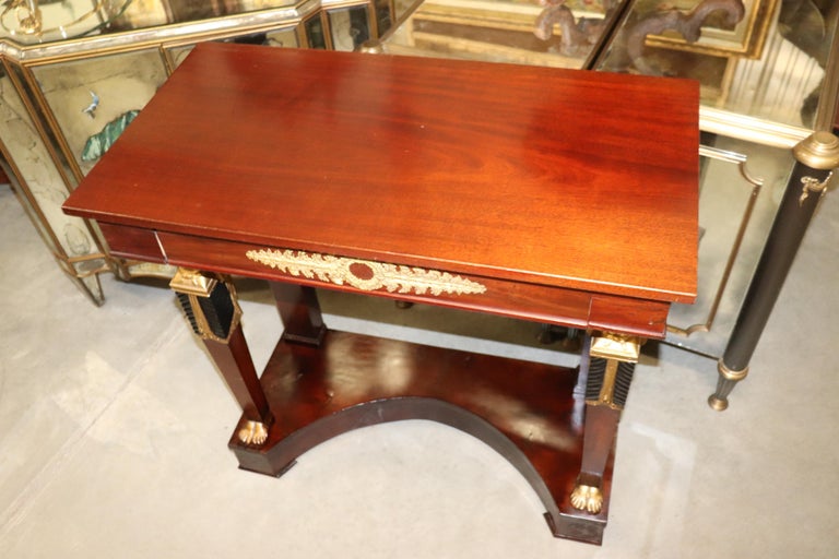 Fine Mahogany Gilded Egyptian Revival Narrow Console Table Bronze Ormolu  For Sale 3