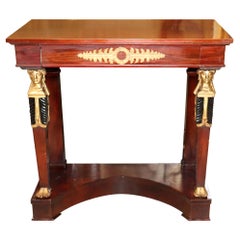 Fine Mahogany Gilded Egyptian Revival Narrow Console Table Bronze Ormolu