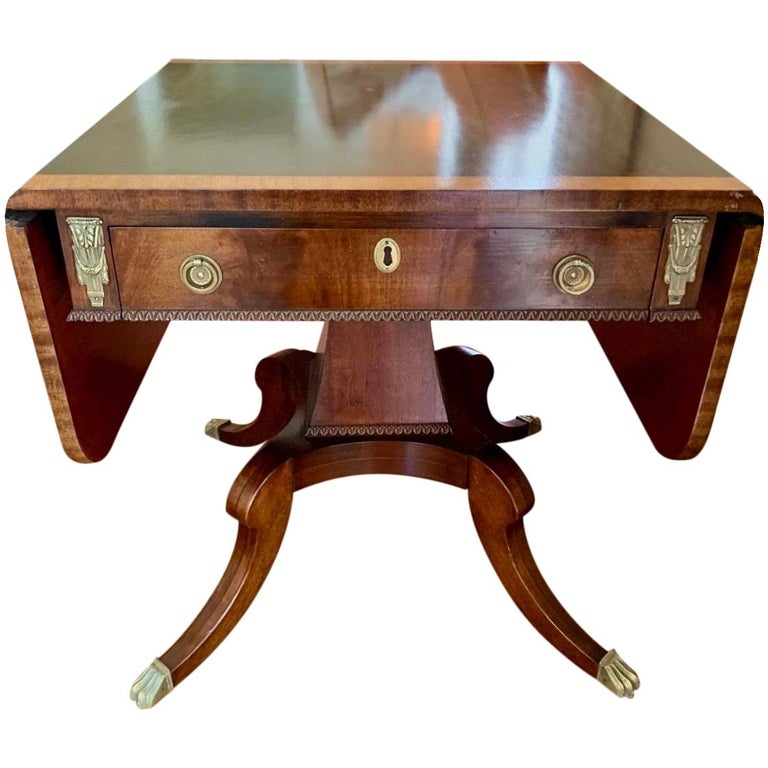 Fine Mahogany Inlay And Brass Drop Leaf, Expandable Drop Leaf Sofa Console Table