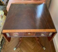 Fine Mahogany Inlay and Brass Drop-Leaf Expandable Table with One Drawer