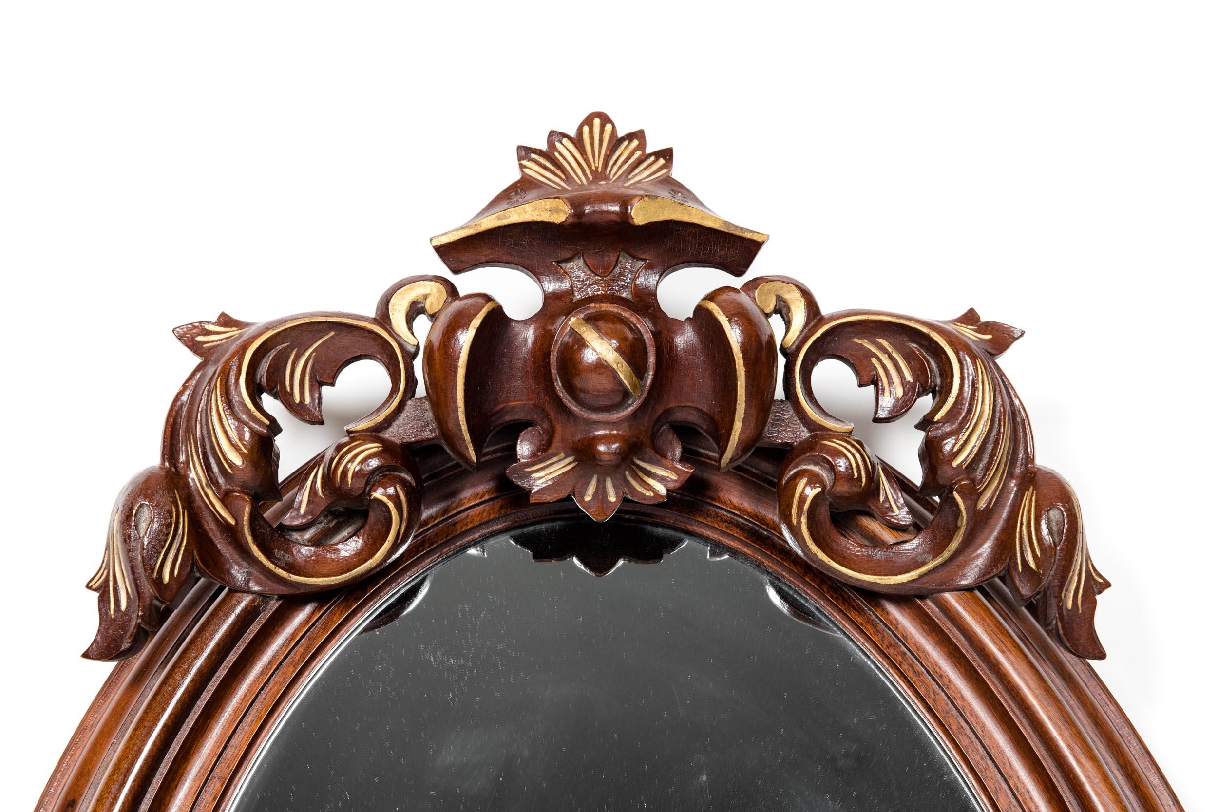 European Fine Mahogany Wood Framed Victorian Hanging Mirror