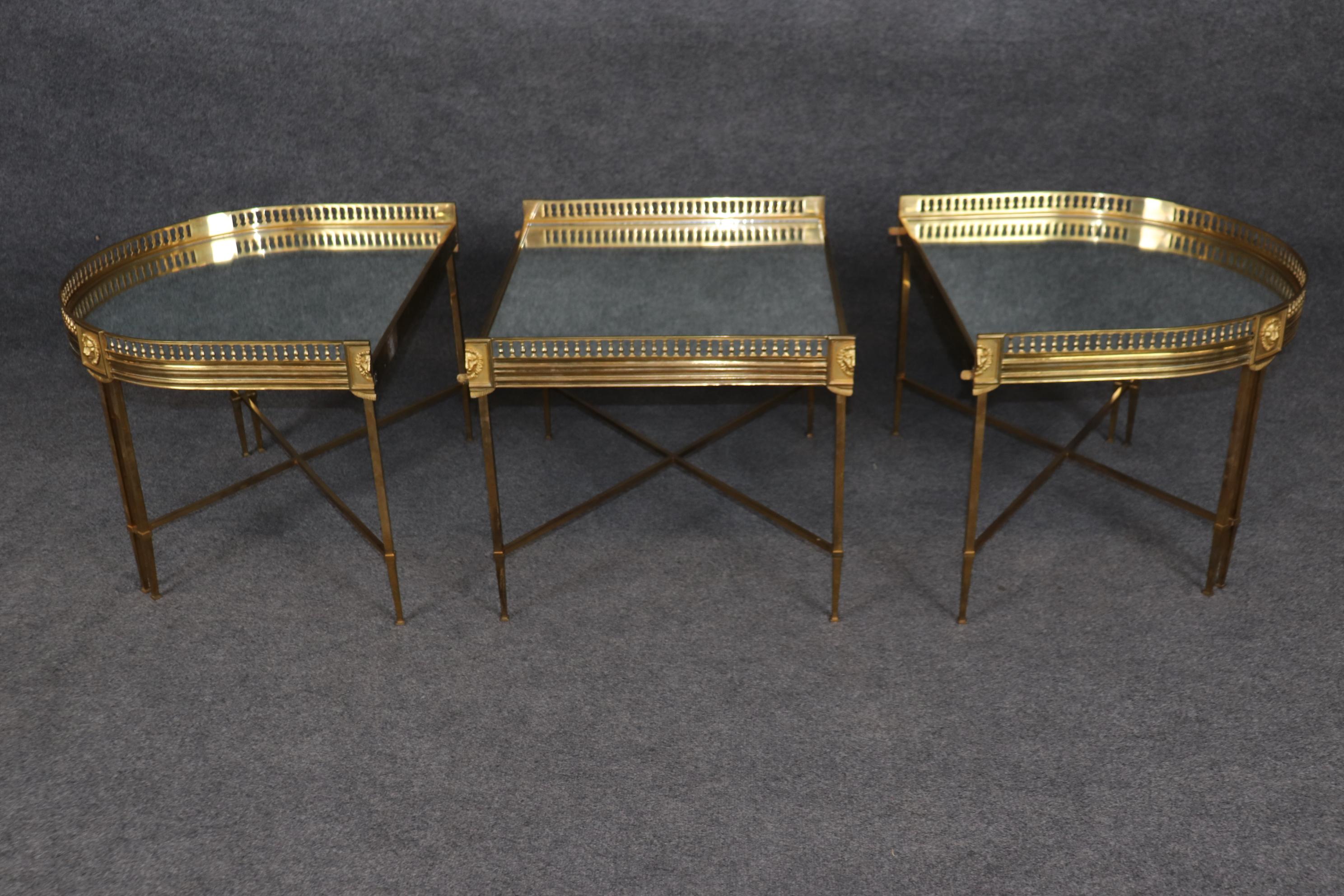 Fine Maison Jansen Attrib. Massivem Messing Spiegel Drei Pieces Bankett Couchtisch im Angebot 6