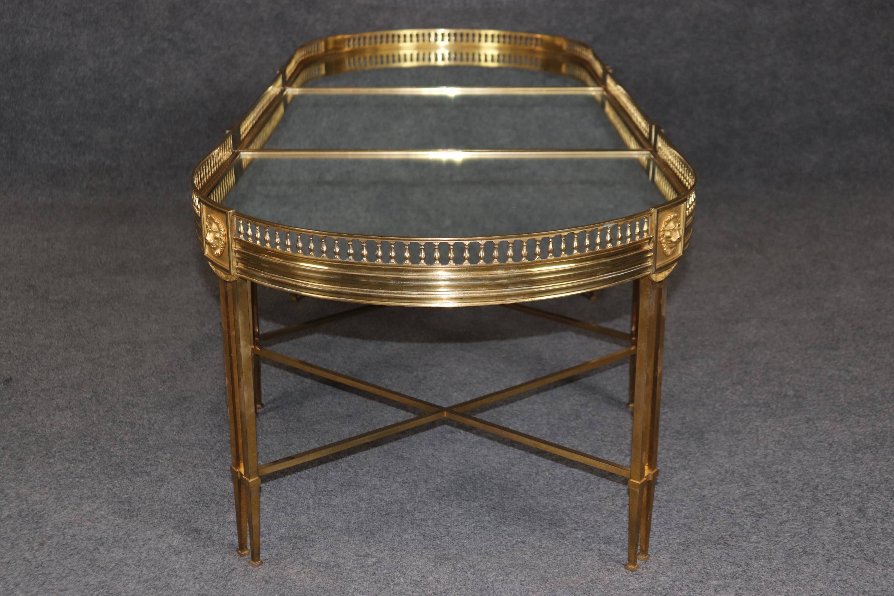 Fine Maison Jansen Attrib. Massivem Messing Spiegel Drei Pieces Bankett Couchtisch (Französisch) im Angebot