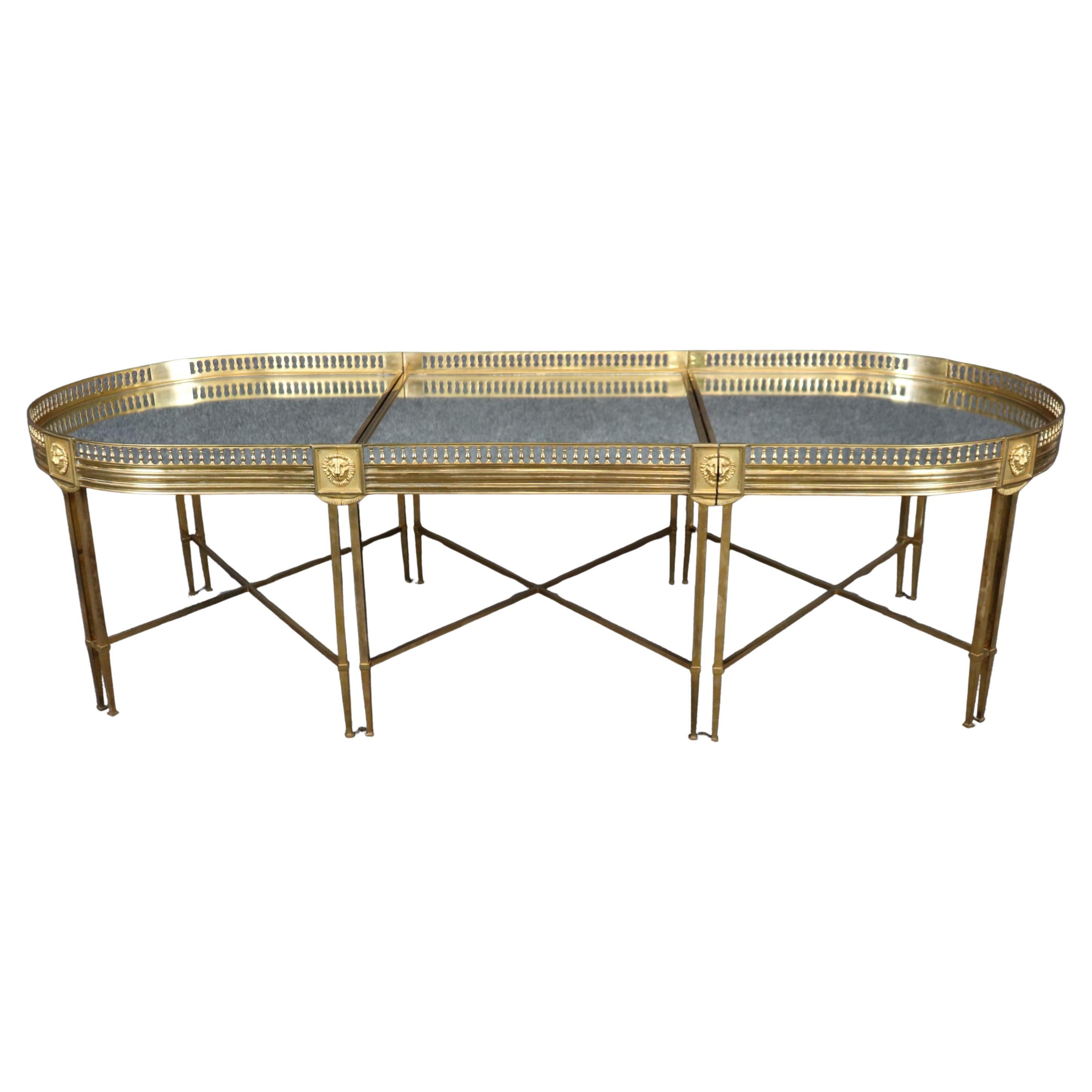 Fine Maison Jansen Attrib. Massivem Messing Spiegel Drei Pieces Bankett Couchtisch im Angebot