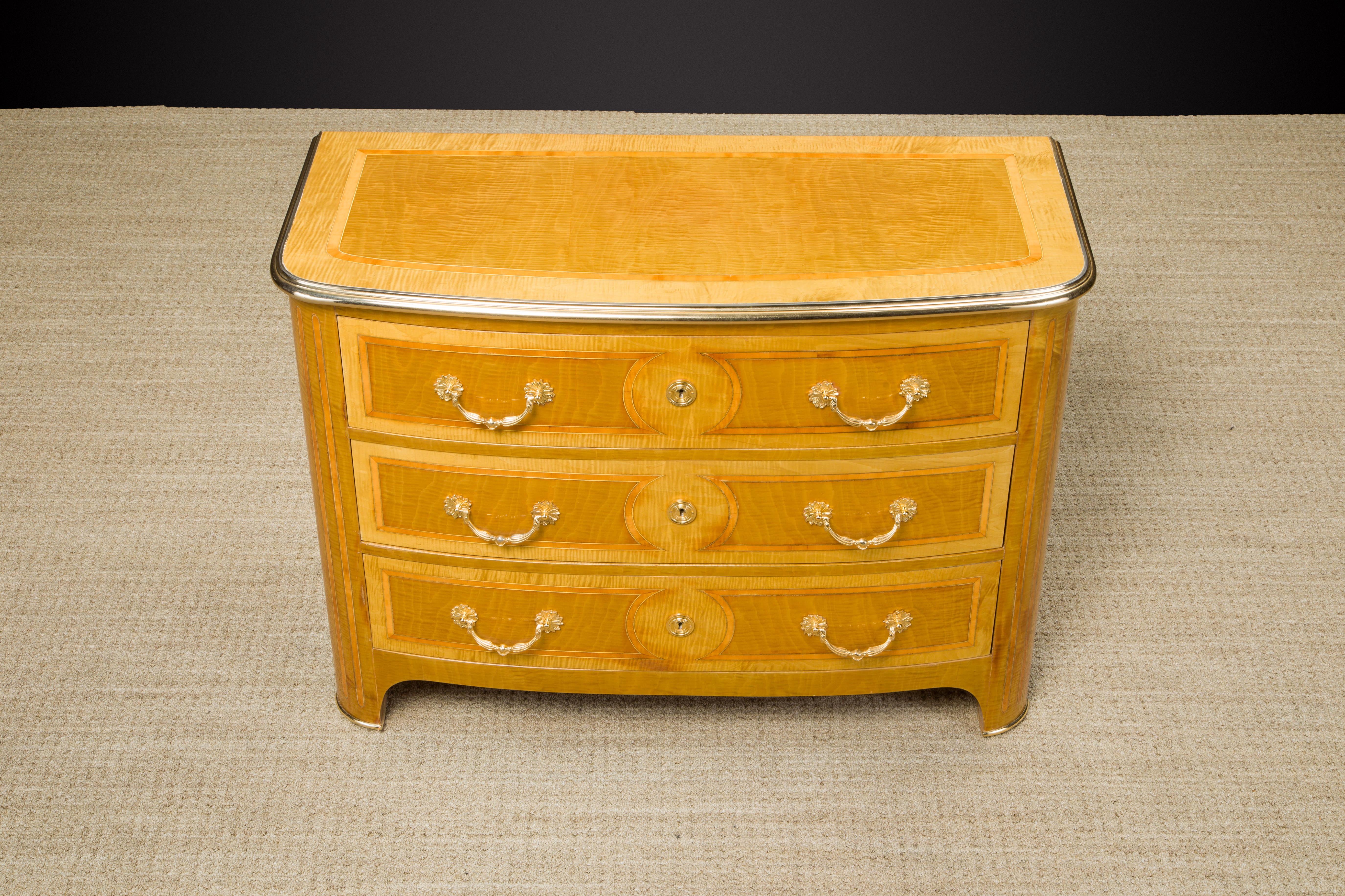 French Fine Maison Jansen Brass Inlay and Exotic Marquetry Regency Commode, c. 1960s For Sale