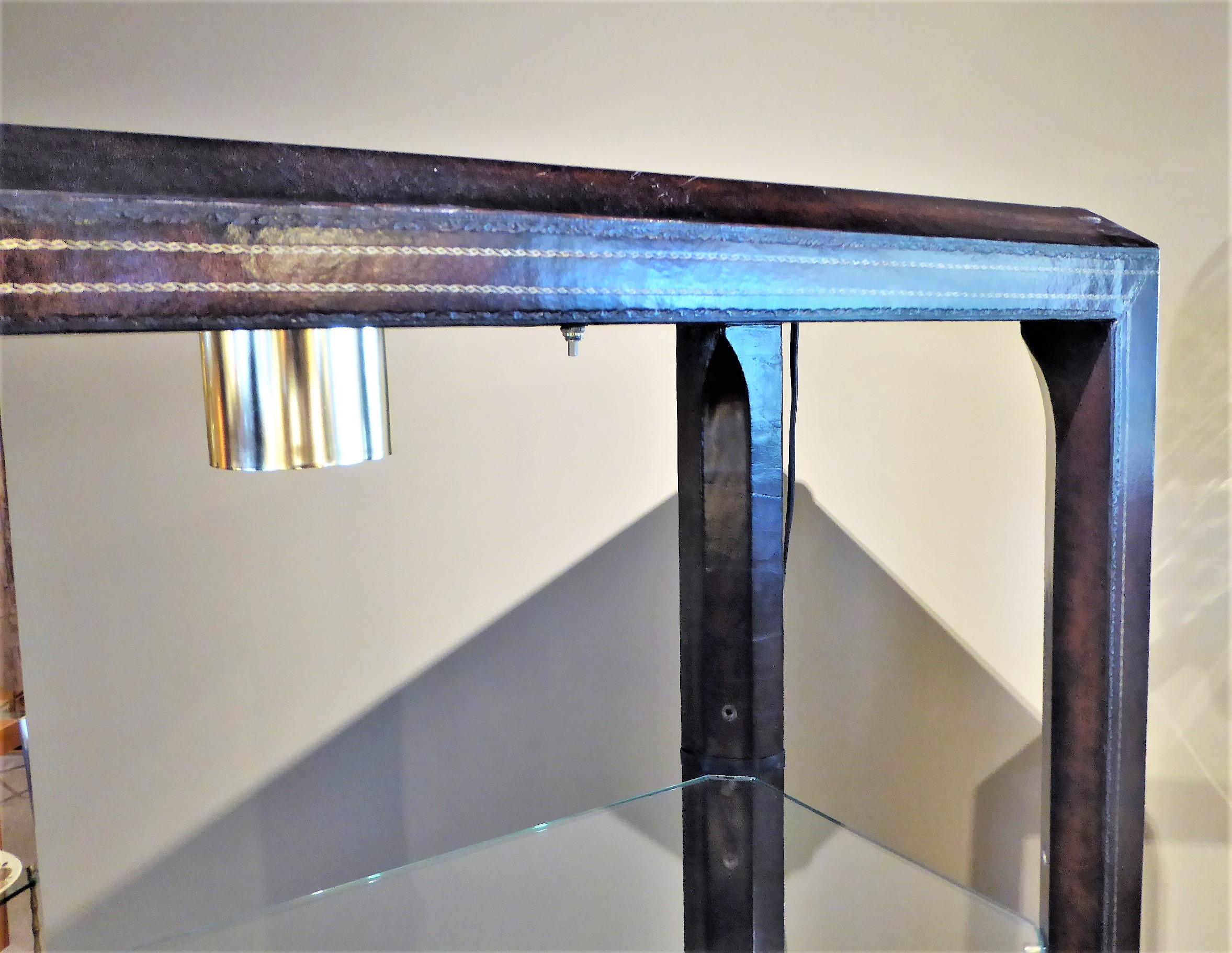 Late 20th Century Fine Maitland Smith Gold Leaf Tooled Leather Wrapped Étagère Shelves Bar