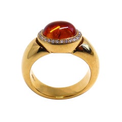 Fine Mandarine Garnet Cabouchon 18K Gold Ring