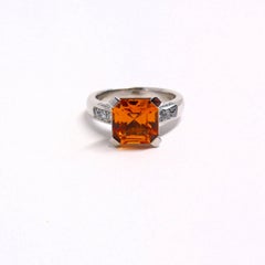 Fine Mandarine Garnet and Diamonds 18 Karat White Gold Ring