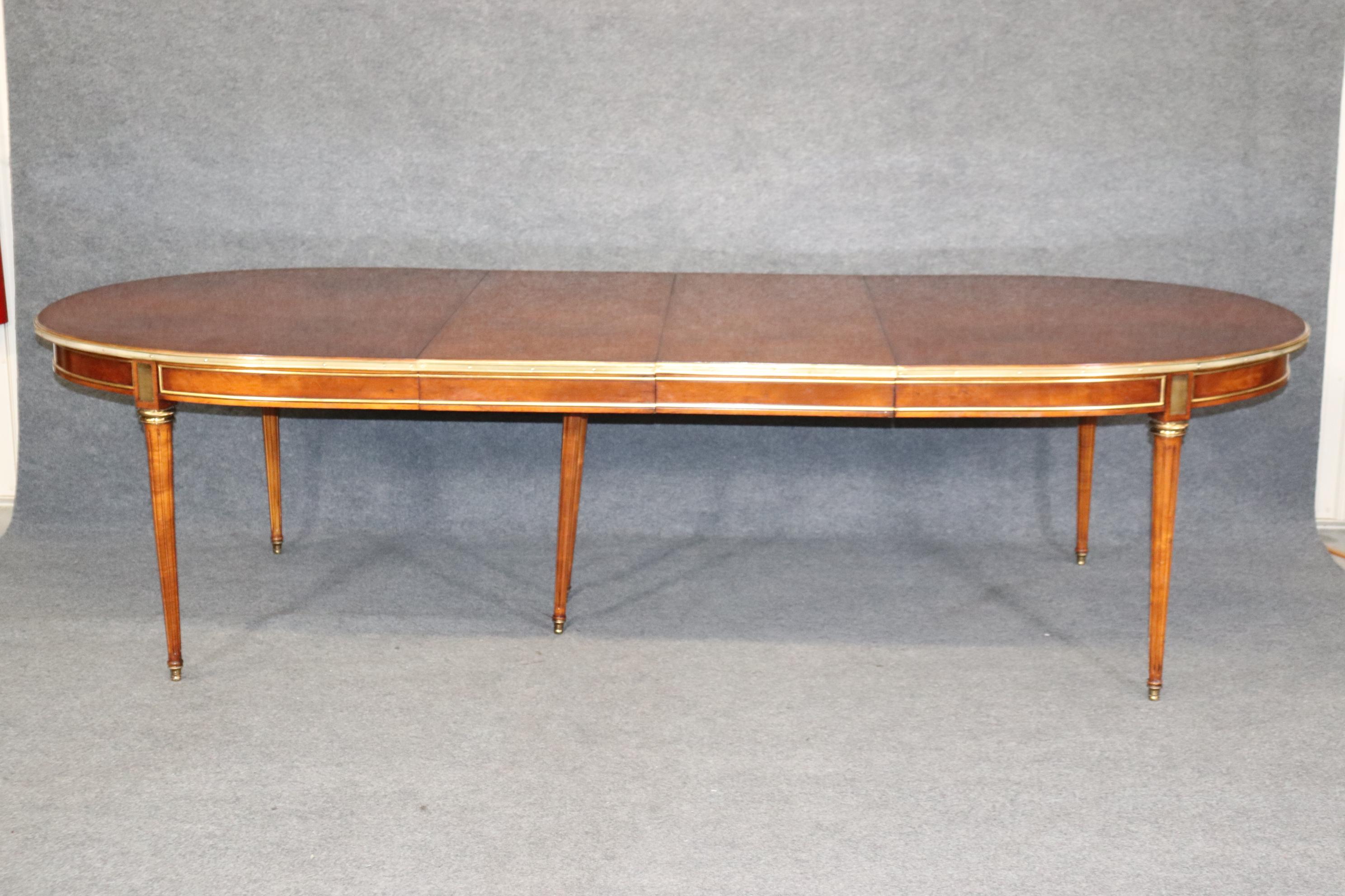 Late 20th Century Fine Manner Jansen Burled Walnut Bronze and Brass Trimmed Oval Dining Table 