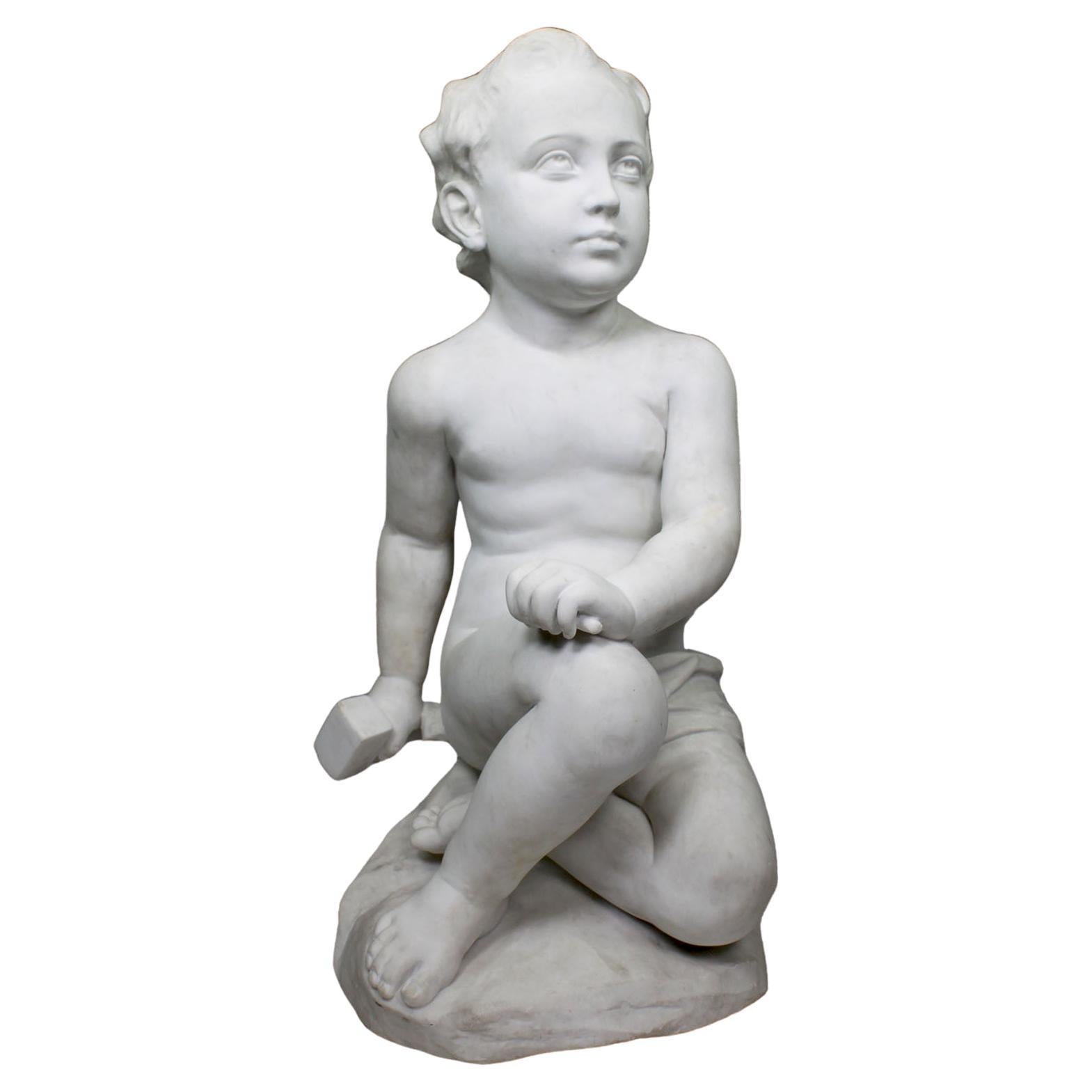 Sculpture en marbre fine du jeune sculpteur « Le garçon sculpteur » - Attr. Adrien Étienne Gaudez