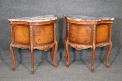 Fine Marble Top French Louis XVI Walnut Nightstands, circa 1950