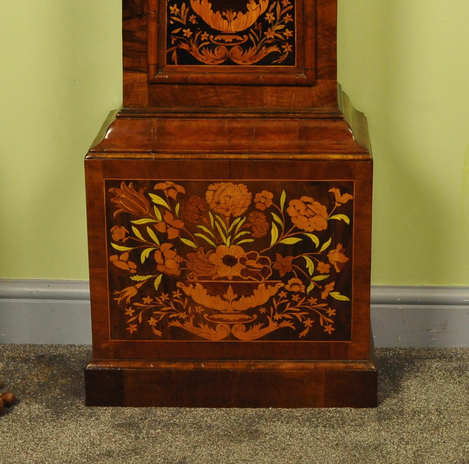 William and Mary Fine Marquetry Longcase Grandfather Clock, Joseph Norris For Sale