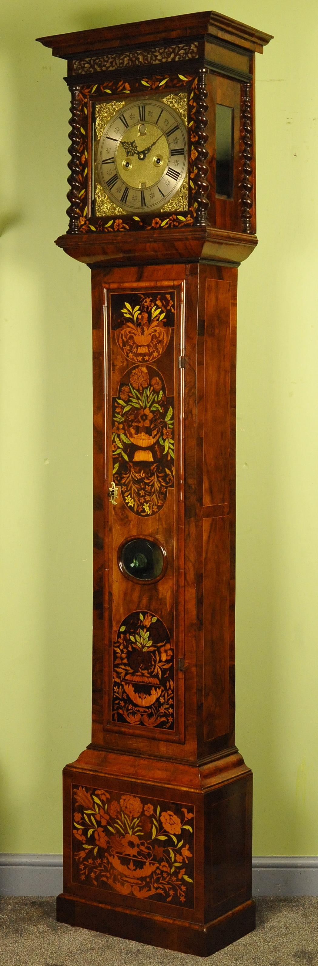 British Fine Marquetry Longcase Grandfather Clock, Joseph Norris For Sale