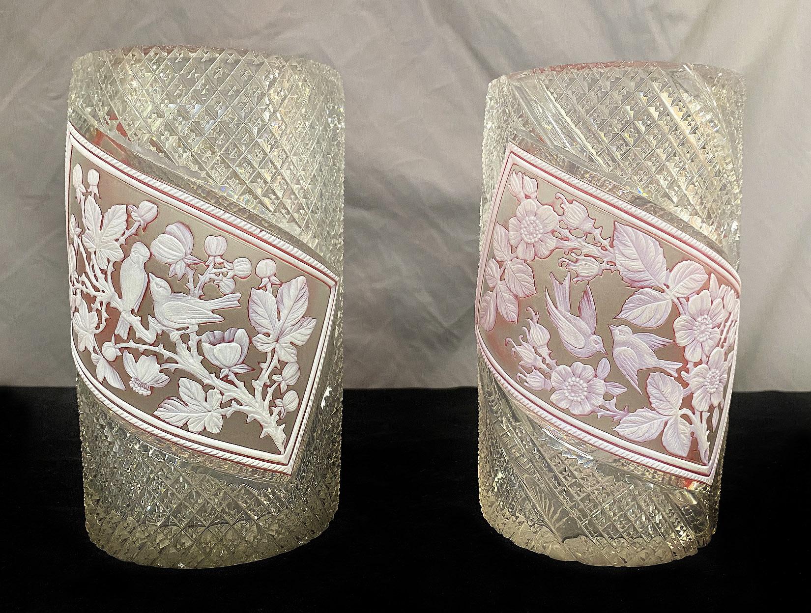A Fine Matched Pair of Late 19th Century Thomas Webb and Sons Cameo Crystal Art Vases

The front panels with red and white etched scenes of birds and flowers.

Thomas Webb & Sons was an English glass company, founded in 1837 by Thomas Webb