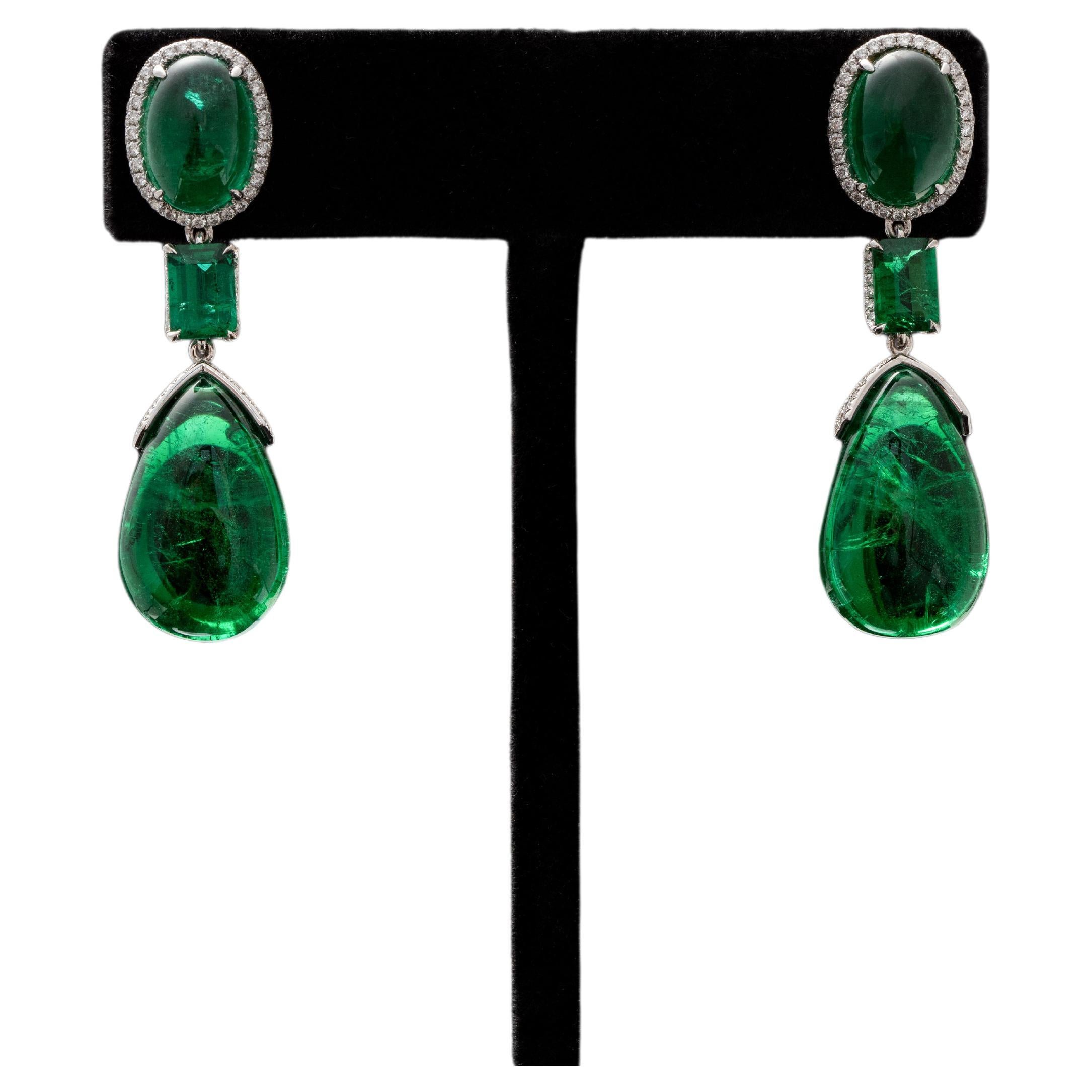 Fine Matching Emerald Drop 48.60ct Earring Gubelin For Sale