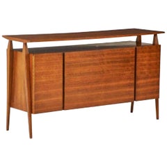 Fine MCM Gio Ponti Figured Walnut Cabinet Credenza Having Manufacturer Label