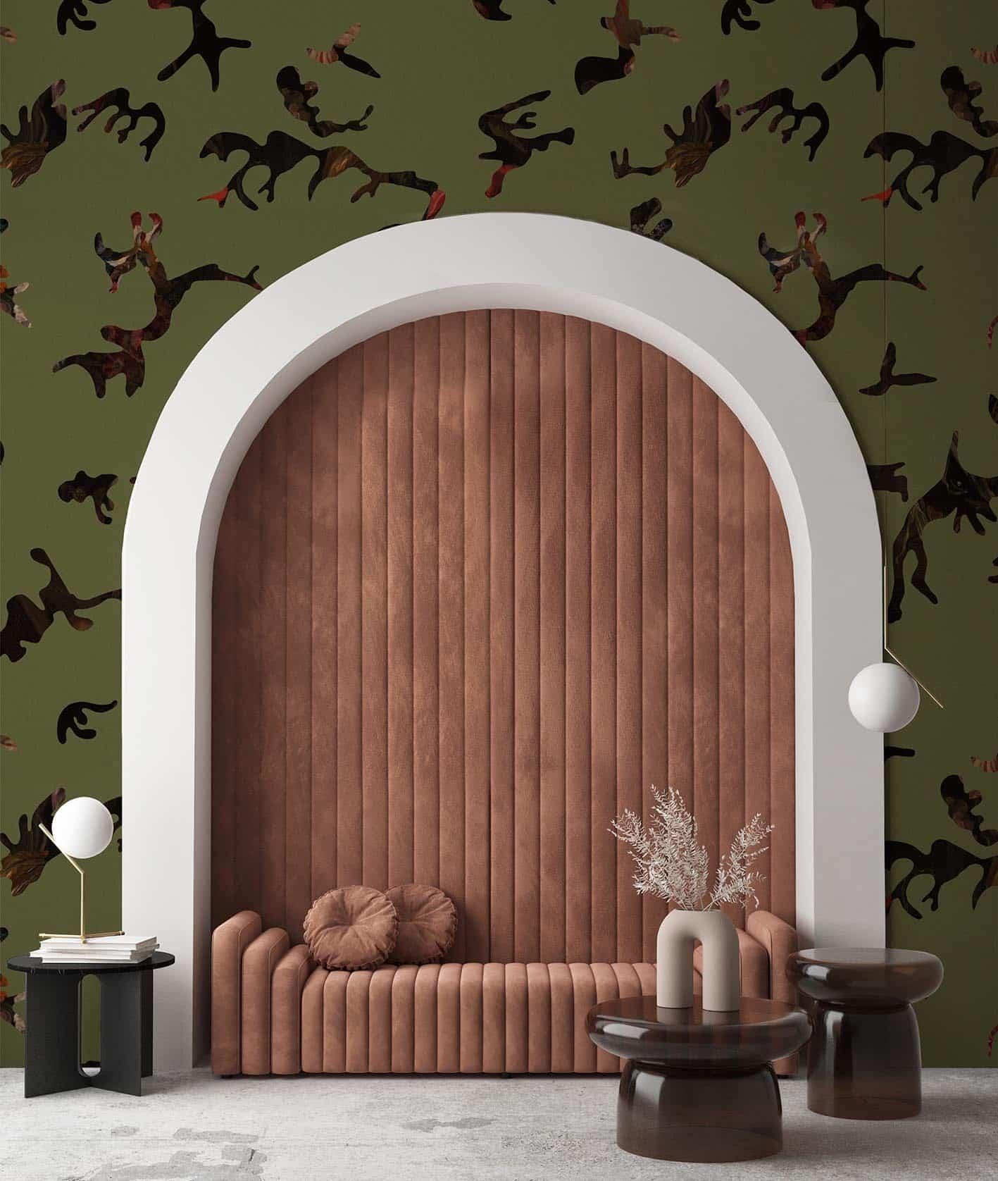 Fine me in the Dark Verde Militare Wallpaper  by Magnus Gjoen In New Condition For Sale In Firenze, IT