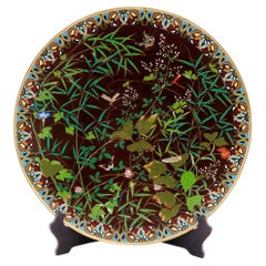 Fine Meiji Cloisonné Enamel Charger Bamboo and Insects Attributed, Goto