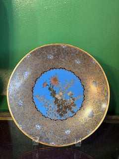 Feiner japanischer Meiji-Cloisonné-Emaille-Teller mit zentralem Medaillon und Fledermäusen