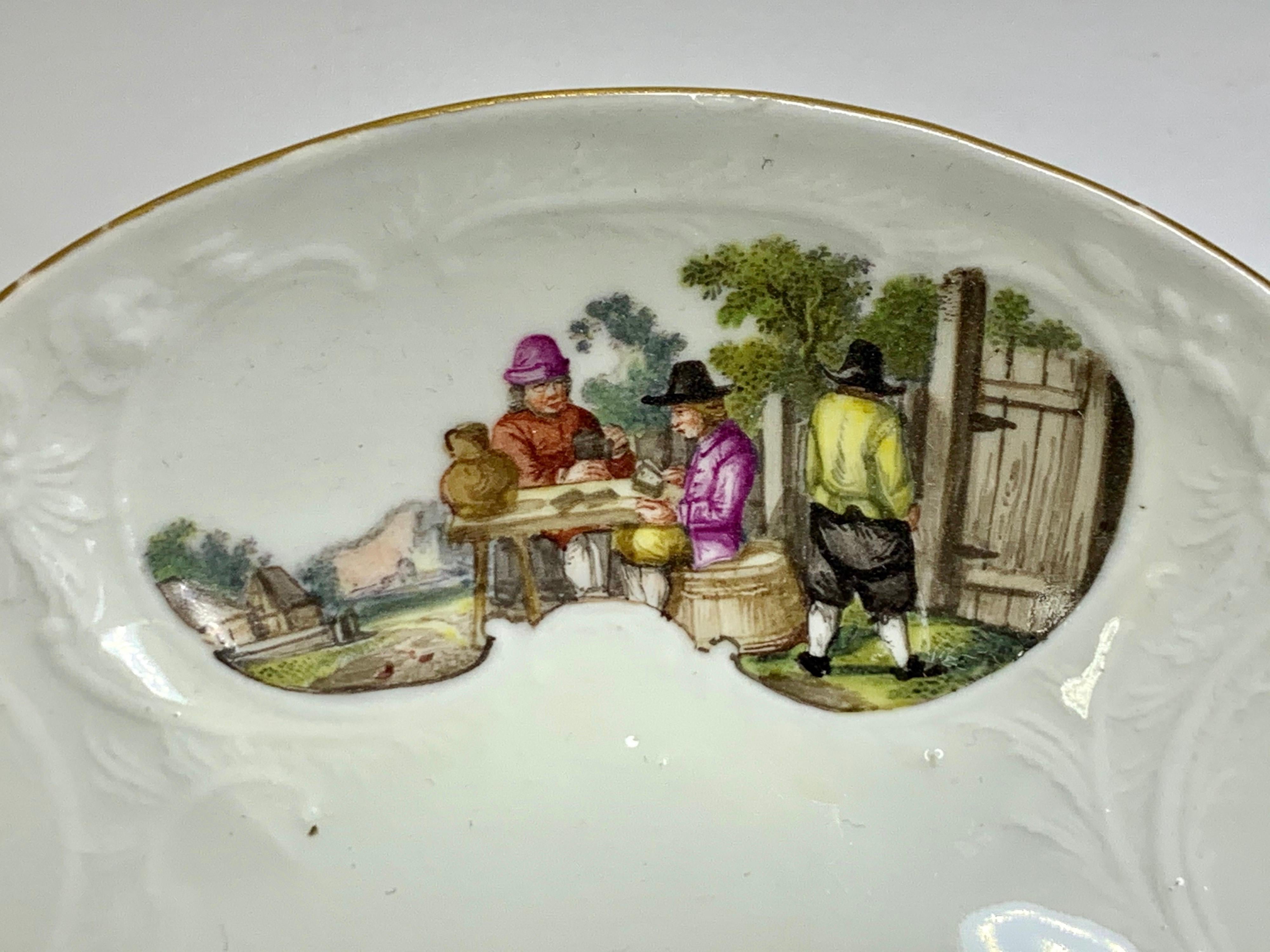 Porcelain Fine Meissen Marcolini Teabowl & Saucer, Moulded Rococo Panels