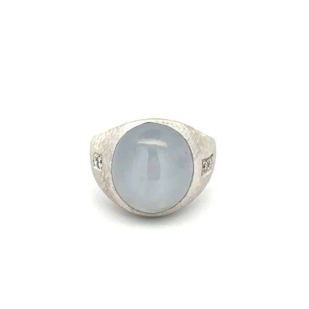 Feiner Herrenring 18 Karat Grau Blauer Stern Saphir und Diamant Gold Vintage By (Gemischter Schliff) im Angebot