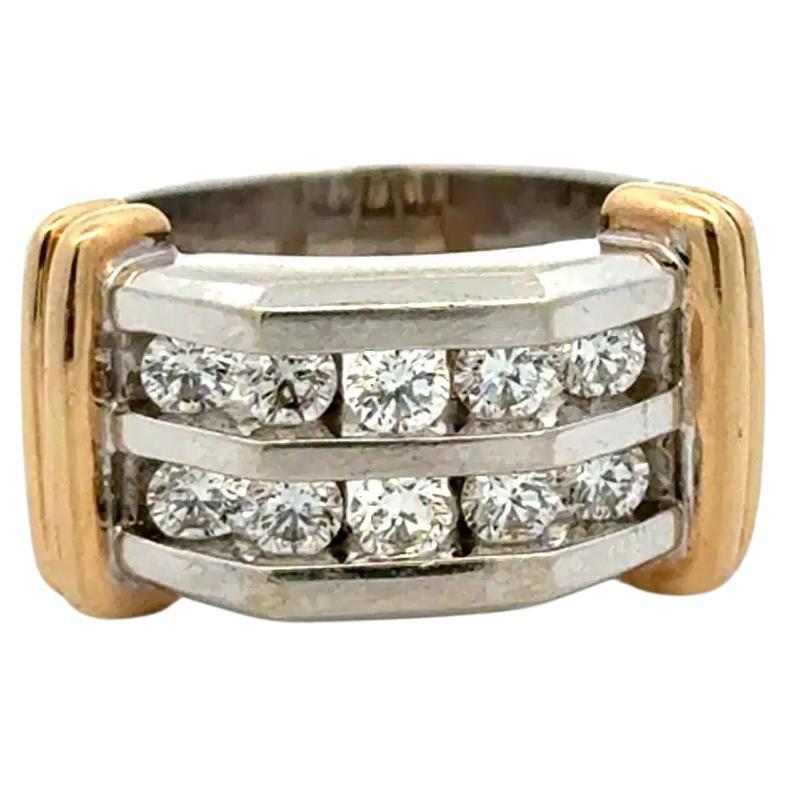 Anillo fino de hombre con banda vintage de oro de 2 tonos y 2 filas de diamantes
