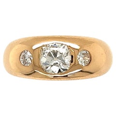Fine Men’s 3-Stone Diamond Gold Band Signet Ring Estate Fine Jewelry