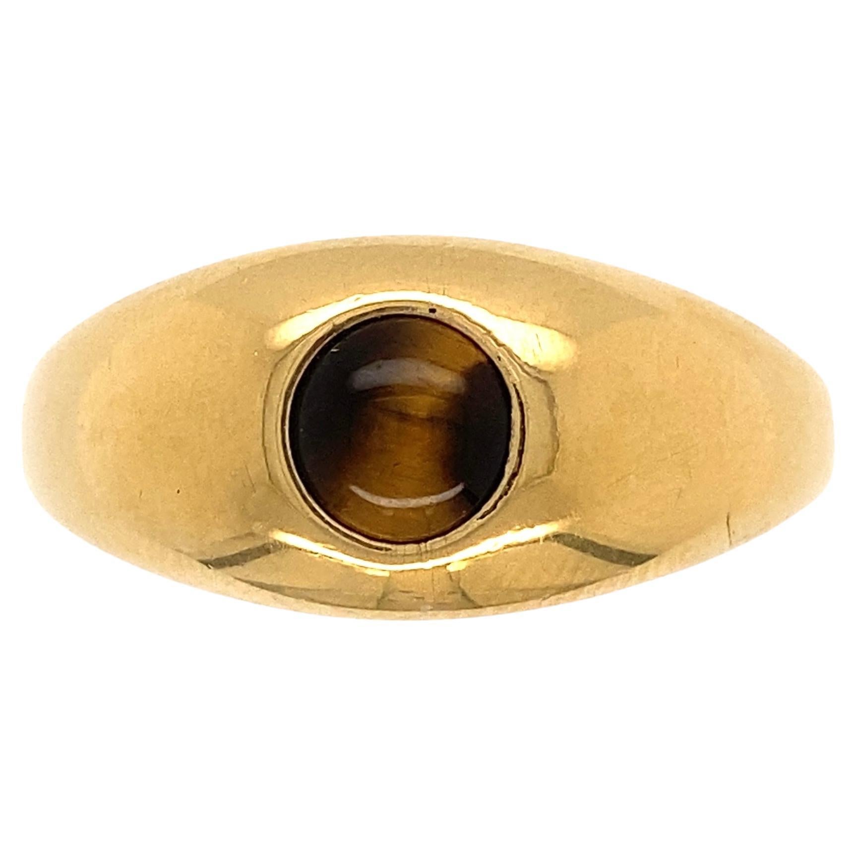 Fine Men’s Cabochon Tiger Eye Gold Band Signet Ring For Sale