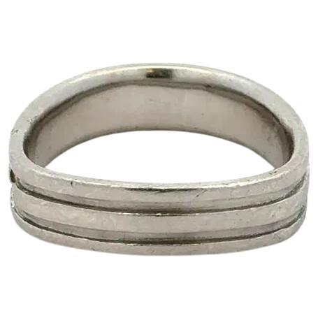 Fine Men’s Coffin & Trout Designer Ribbed Platinum Wedding Band Ring For Sale