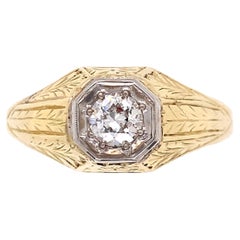 Fine Men’s Old European Cut Diamond Art Deco Gold Ring Estate Fine Jewelry