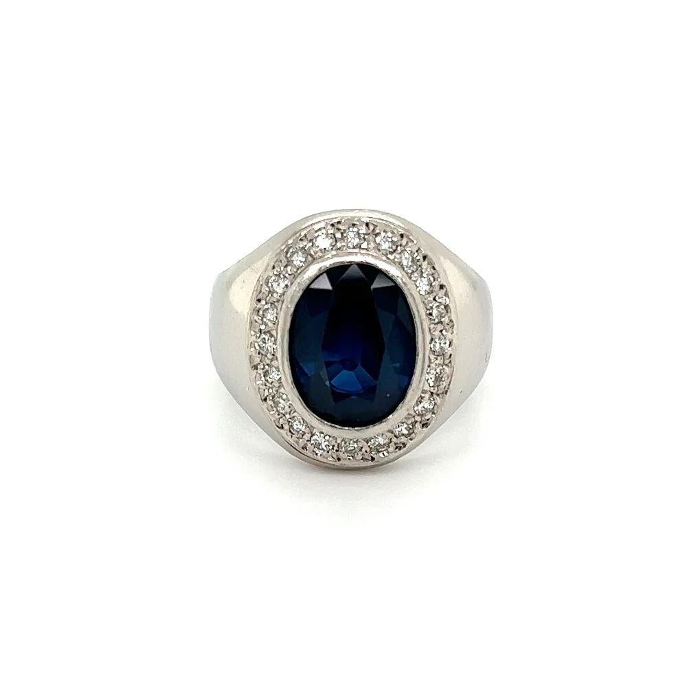 Mixed Cut Fine Men’s Vintage 5.64 Carat Sapphire GIA and Diamond Platinum Ring For Sale