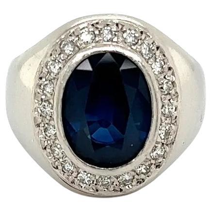 Fine Men’s Vintage 5.64 Carat Sapphire GIA and Diamond Platinum Ring For Sale