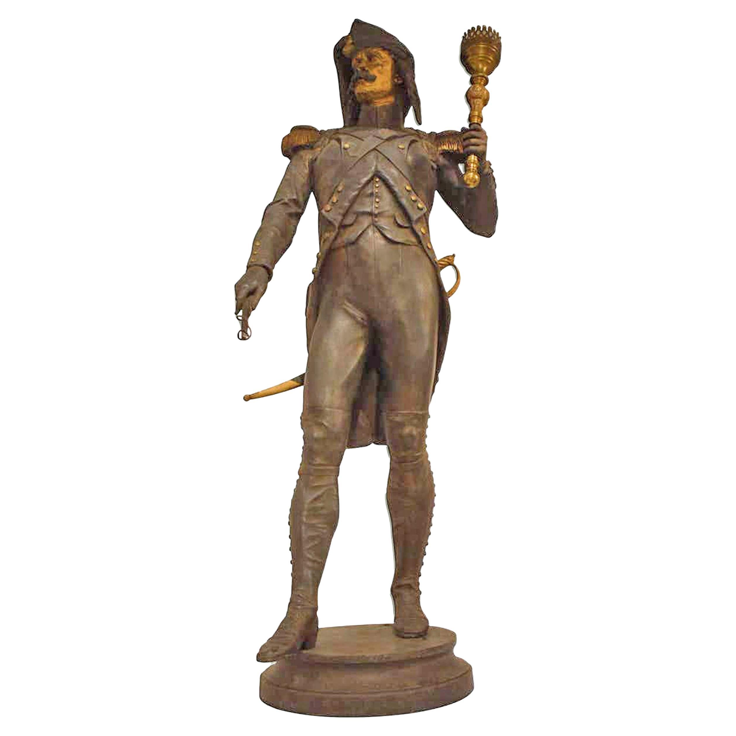 Fine Metal Statue Representing "Hussar" For Sale