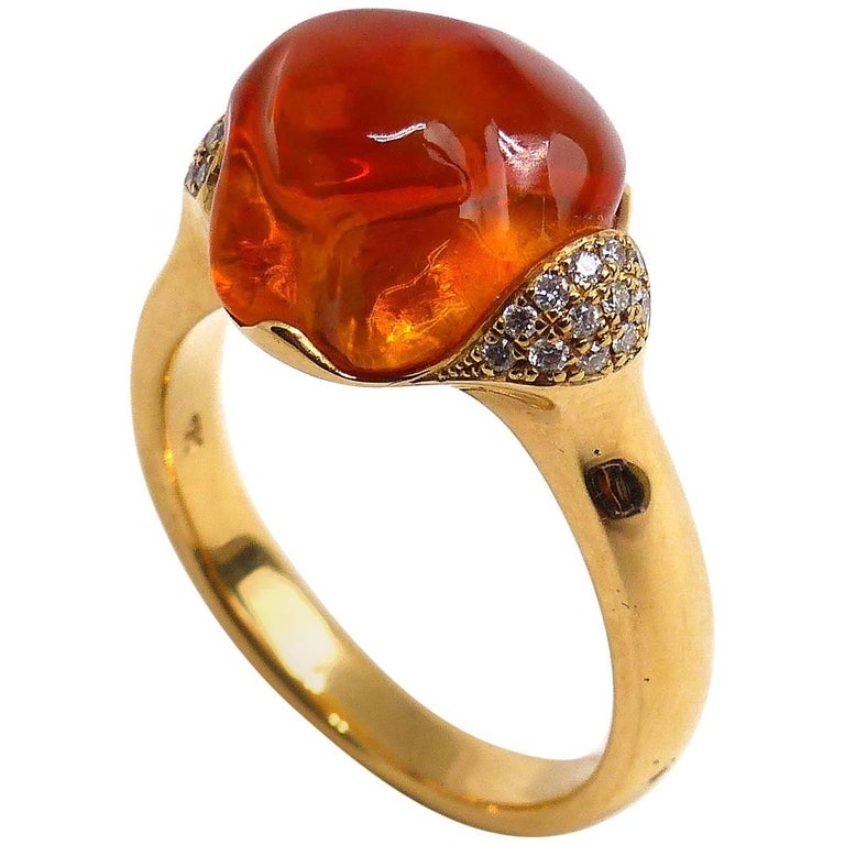 Fine Mexican Fire Opal 18 Karat Rose Gold Ring For At 1stdibs Fine Mexican Fire Opal 18 Karat Rose Gold Ring For