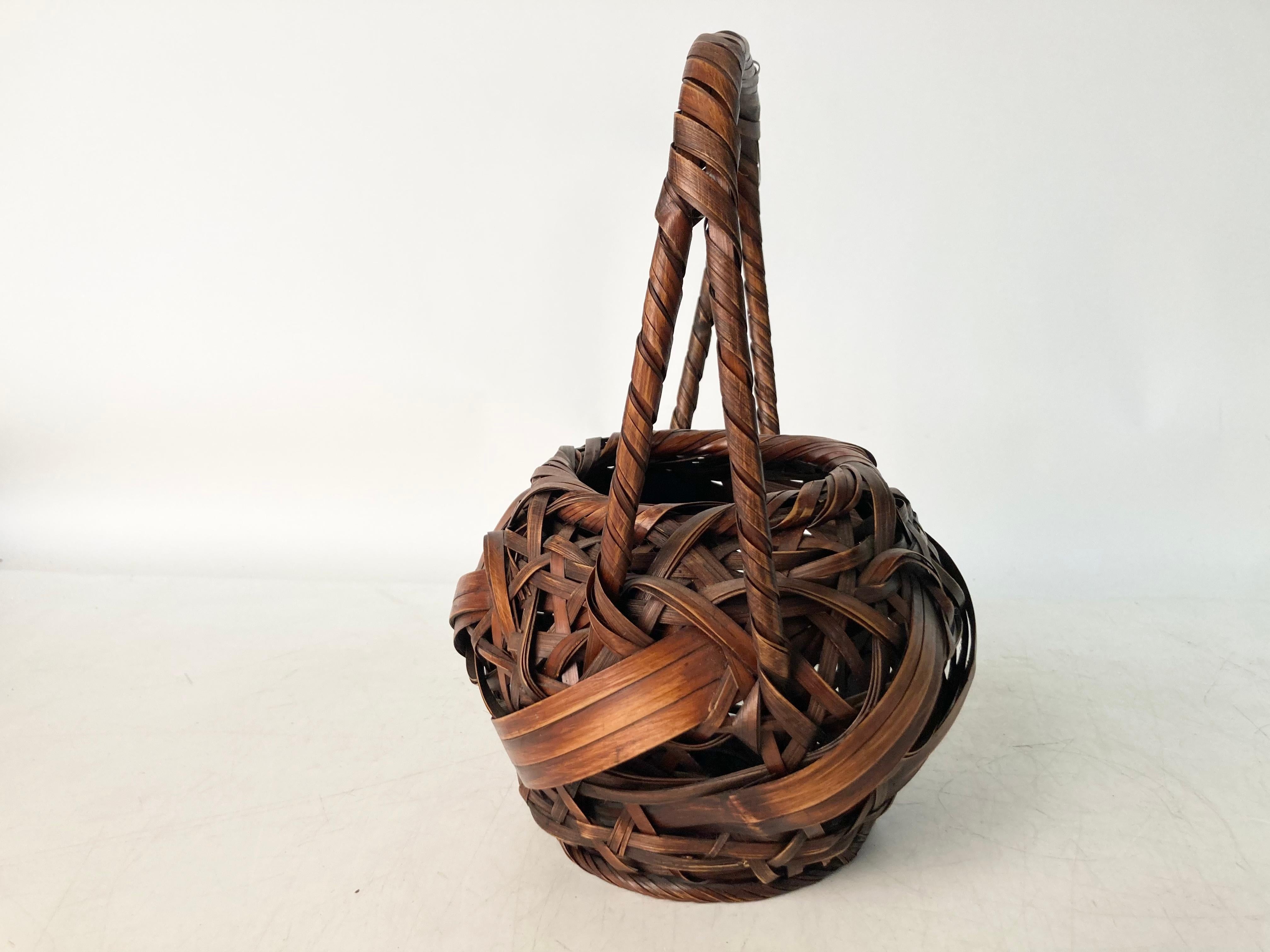 Hand-Woven Fine Mid 20th C. Japanese Bamboo Ikebana Basket