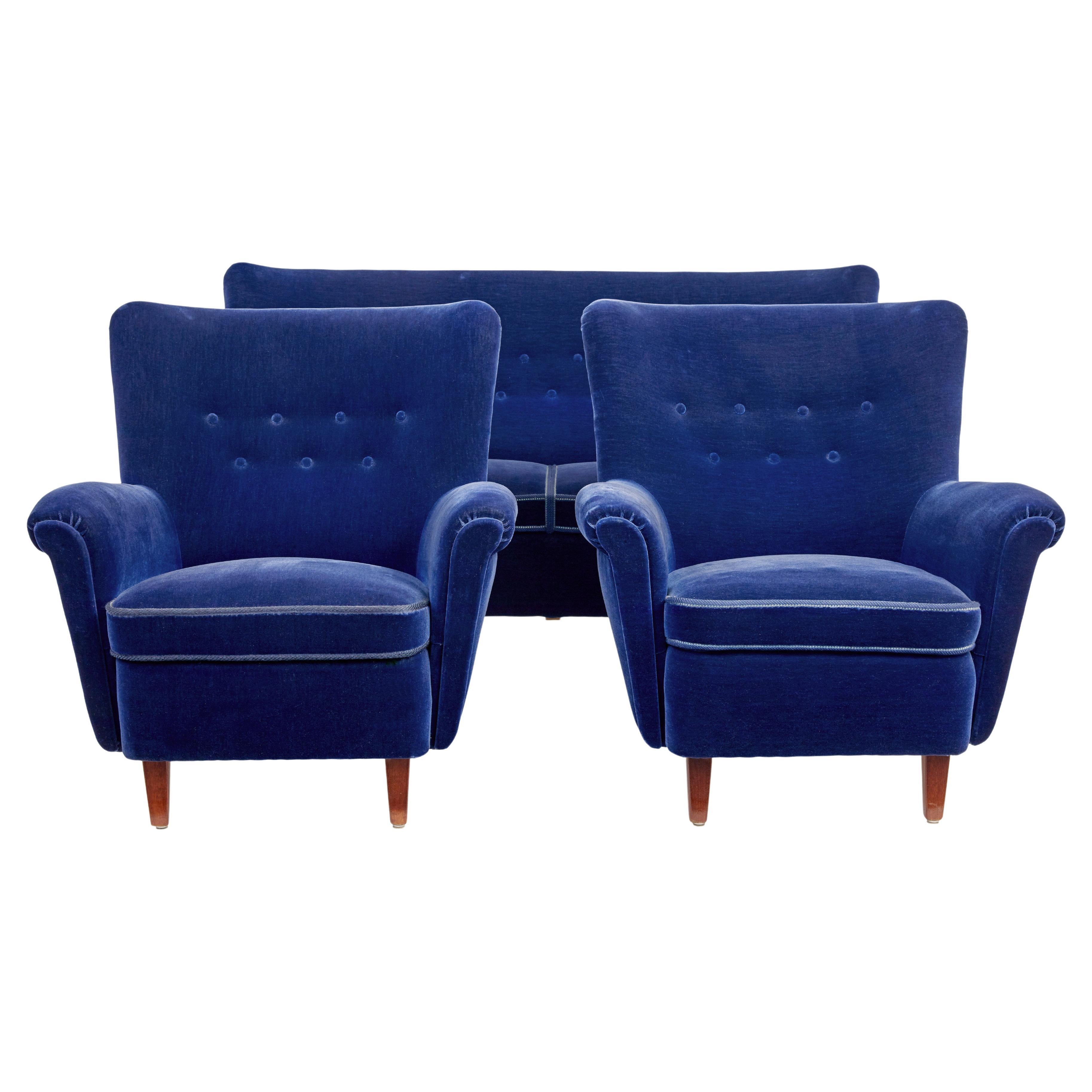 Fine mid 20th century blue 3 piece suite For Sale