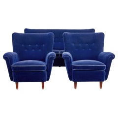 Retro Fine mid 20th century blue 3 piece suite