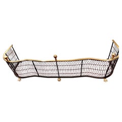 Fine Mid Century Cast Brass and Wirework Old Reprod. Serpentine Fireplace Fender