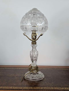 Fine Mid-Century Cut Crystal Lamp with Floral Shade