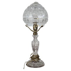 Fine Mid-Century Cut Crystal Lamp with Floral Shade