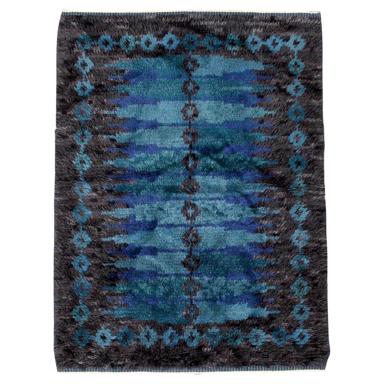 Tapis en laine shag européen de style designer du milieu du siècle 4'1" x 5'5".